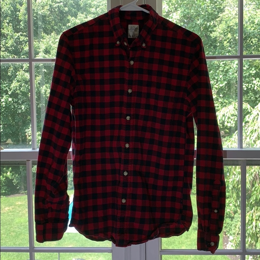 Men’s J. Crew Black and Red Checkered Button Down